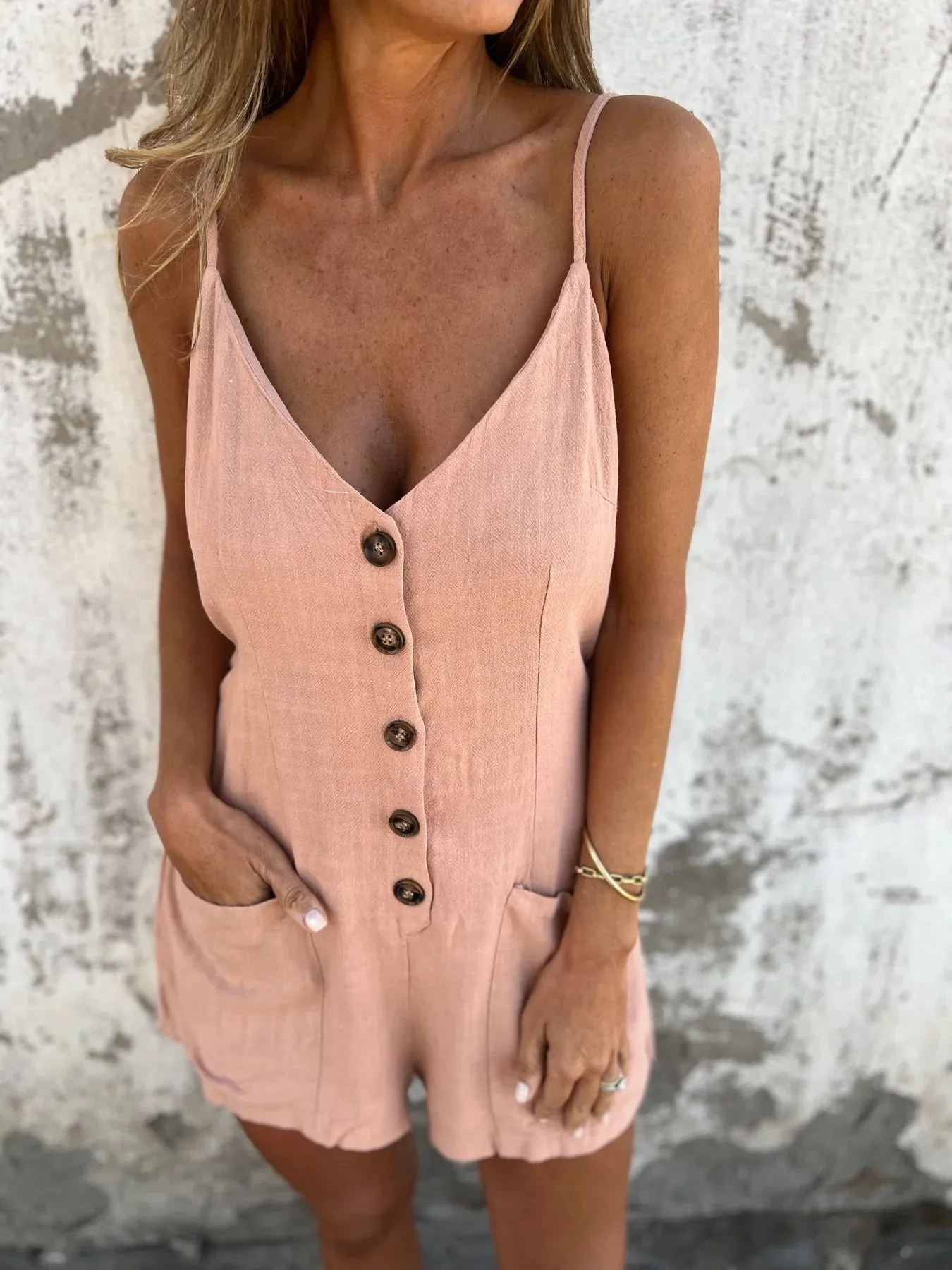 Fashion Casual Style Women's Summer New Cotton And Linen Jumpsuit Bow Five Points Short Belt Pocket Design display picture 8