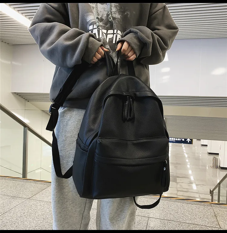 Fashion  Style Ulzzang Style School Backpack Unisex Leisure Travel Solid Color Breathable Multipurpose High School And College Junior High School display picture 2