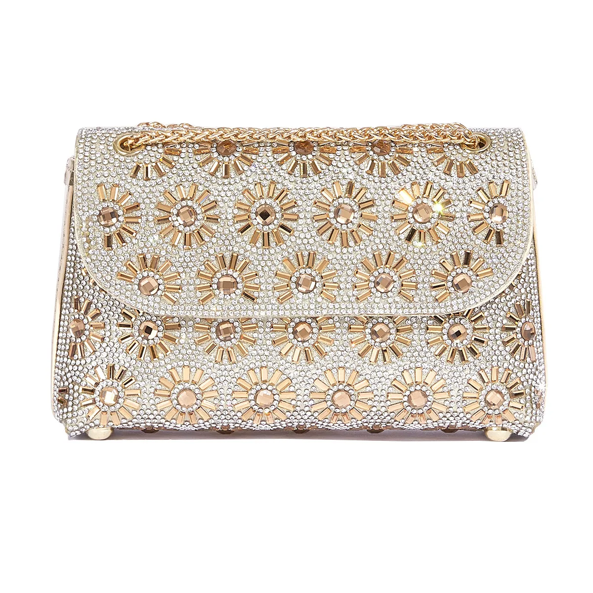Fashion Rhinestone-Encrusted Chain Shoulder Bag Women's The Dinner Party Bag Fashion Compact Square PU Leather Handbag Strap Polyester Fiber Lining display picture 1