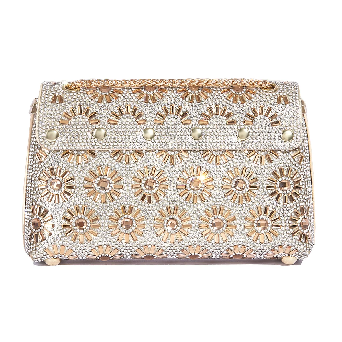 Fashion Rhinestone-Encrusted Chain Shoulder Bag Women's The Dinner Party Bag Fashion Compact Square PU Leather Handbag Strap Polyester Fiber Lining display picture 2