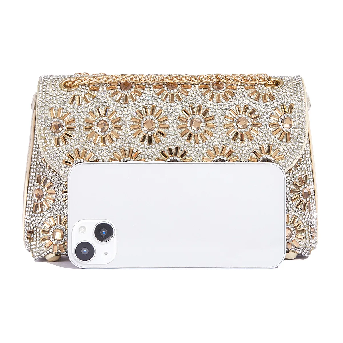 Fashion Rhinestone-Encrusted Chain Shoulder Bag Women's The Dinner Party Bag Fashion Compact Square PU Leather Handbag Strap Polyester Fiber Lining display picture 3