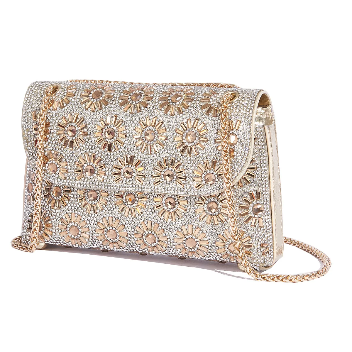 Fashion Rhinestone-Encrusted Chain Shoulder Bag Women's The Dinner Party Bag Fashion Compact Square PU Leather Handbag Strap Polyester Fiber Lining display picture 4