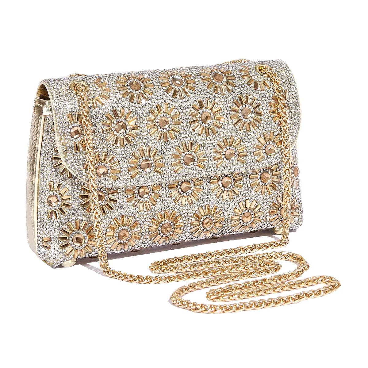 Fashion Rhinestone-Encrusted Chain Shoulder Bag Women's The Dinner Party Bag Fashion Compact Square PU Leather Handbag Strap Polyester Fiber Lining display picture 5