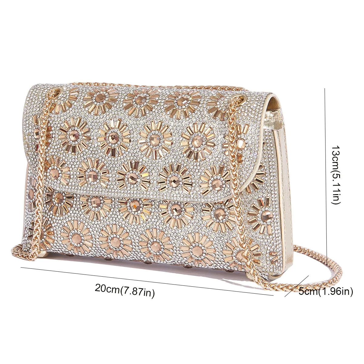 Fashion Rhinestone-Encrusted Chain Shoulder Bag Women's The Dinner Party Bag Fashion Compact Square PU Leather Handbag Strap Polyester Fiber Lining display picture 7