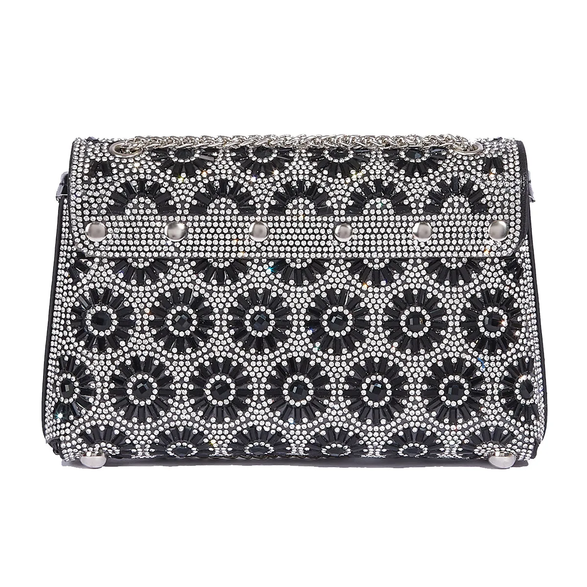 Fashion Rhinestone-Encrusted Chain Shoulder Bag Women's The Dinner Party Bag Fashion Compact Square PU Leather Handbag Strap Polyester Fiber Lining display picture 9