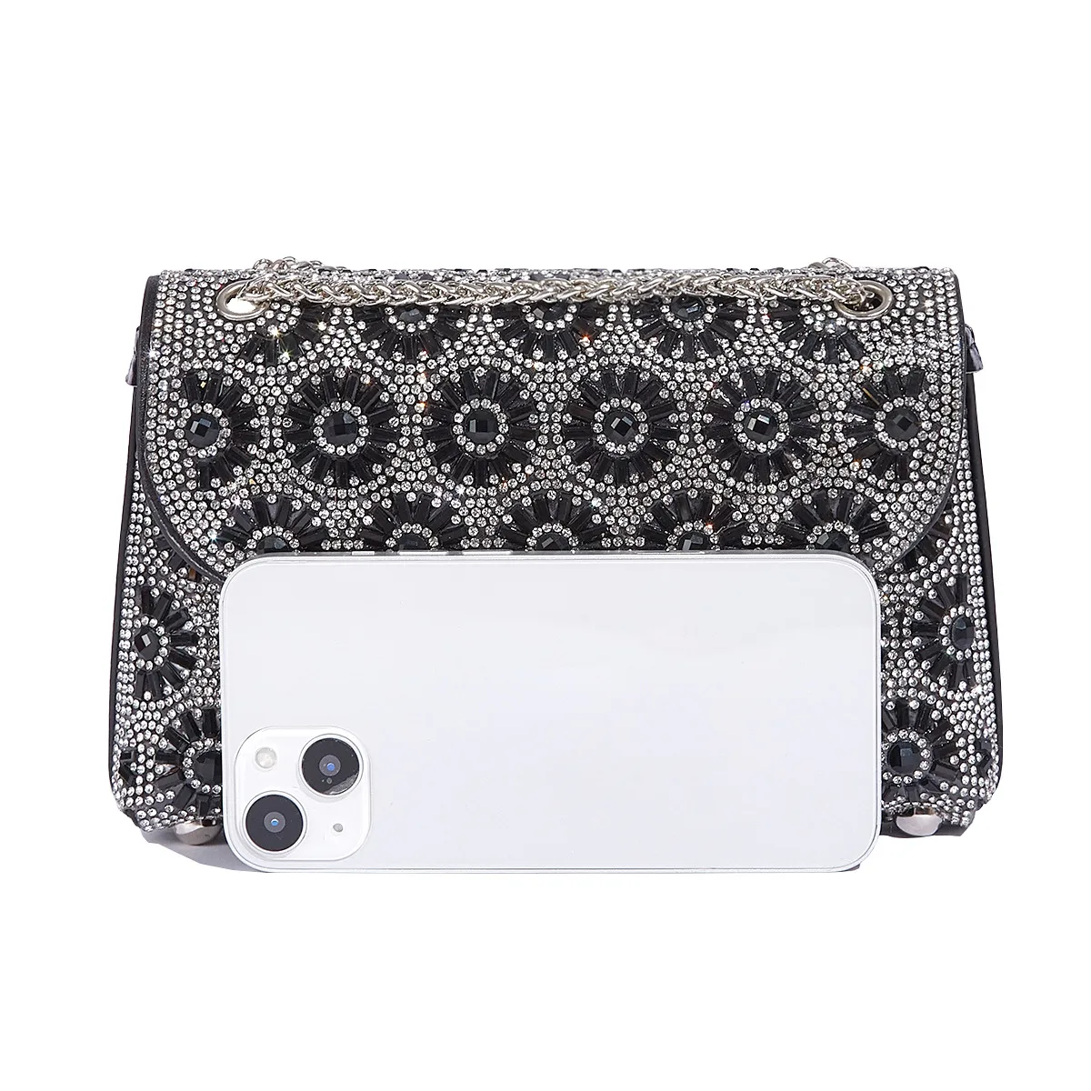 Fashion Rhinestone-Encrusted Chain Shoulder Bag Women's The Dinner Party Bag Fashion Compact Square PU Leather Handbag Strap Polyester Fiber Lining display picture 10