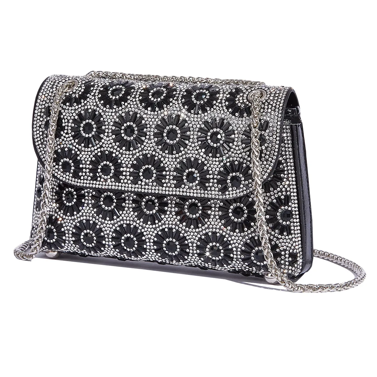 Fashion Rhinestone-Encrusted Chain Shoulder Bag Women's The Dinner Party Bag Fashion Compact Square PU Leather Handbag Strap Polyester Fiber Lining display picture 11