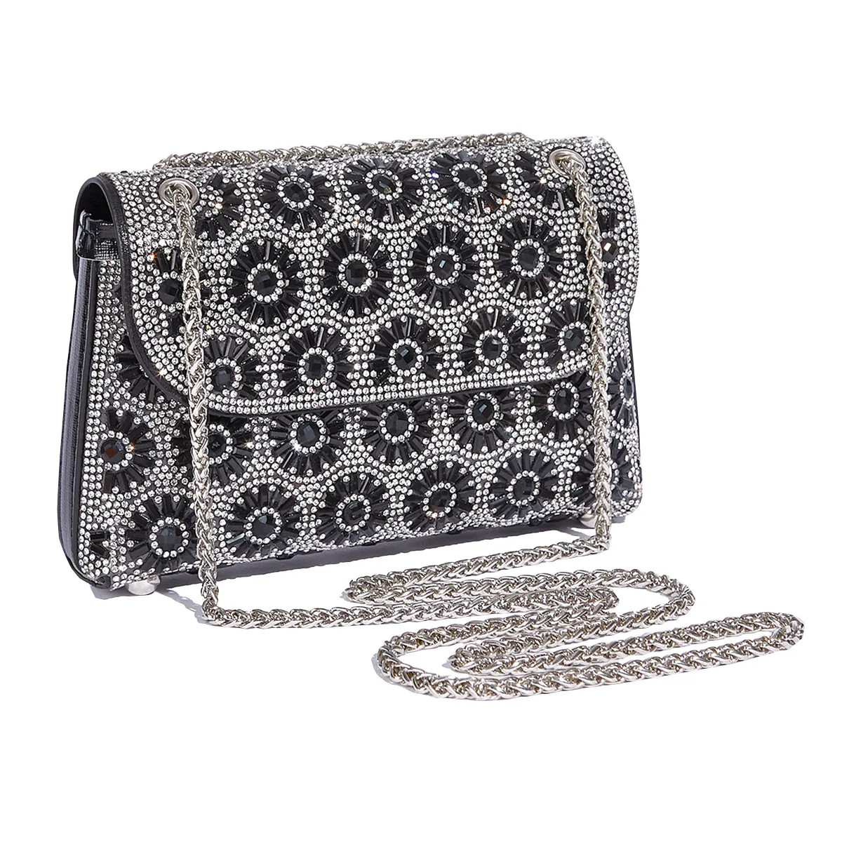Fashion Rhinestone-Encrusted Chain Shoulder Bag Women's The Dinner Party Bag Fashion Compact Square PU Leather Handbag Strap Polyester Fiber Lining display picture 12