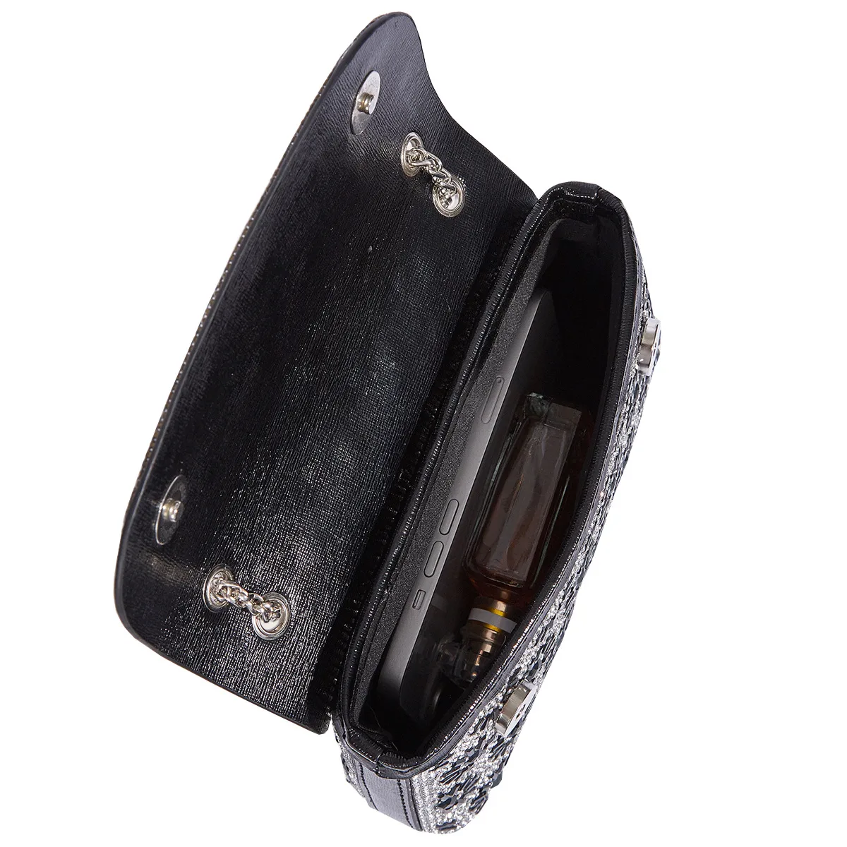 Fashion Rhinestone-Encrusted Chain Shoulder Bag Women's The Dinner Party Bag Fashion Compact Square PU Leather Handbag Strap Polyester Fiber Lining display picture 13