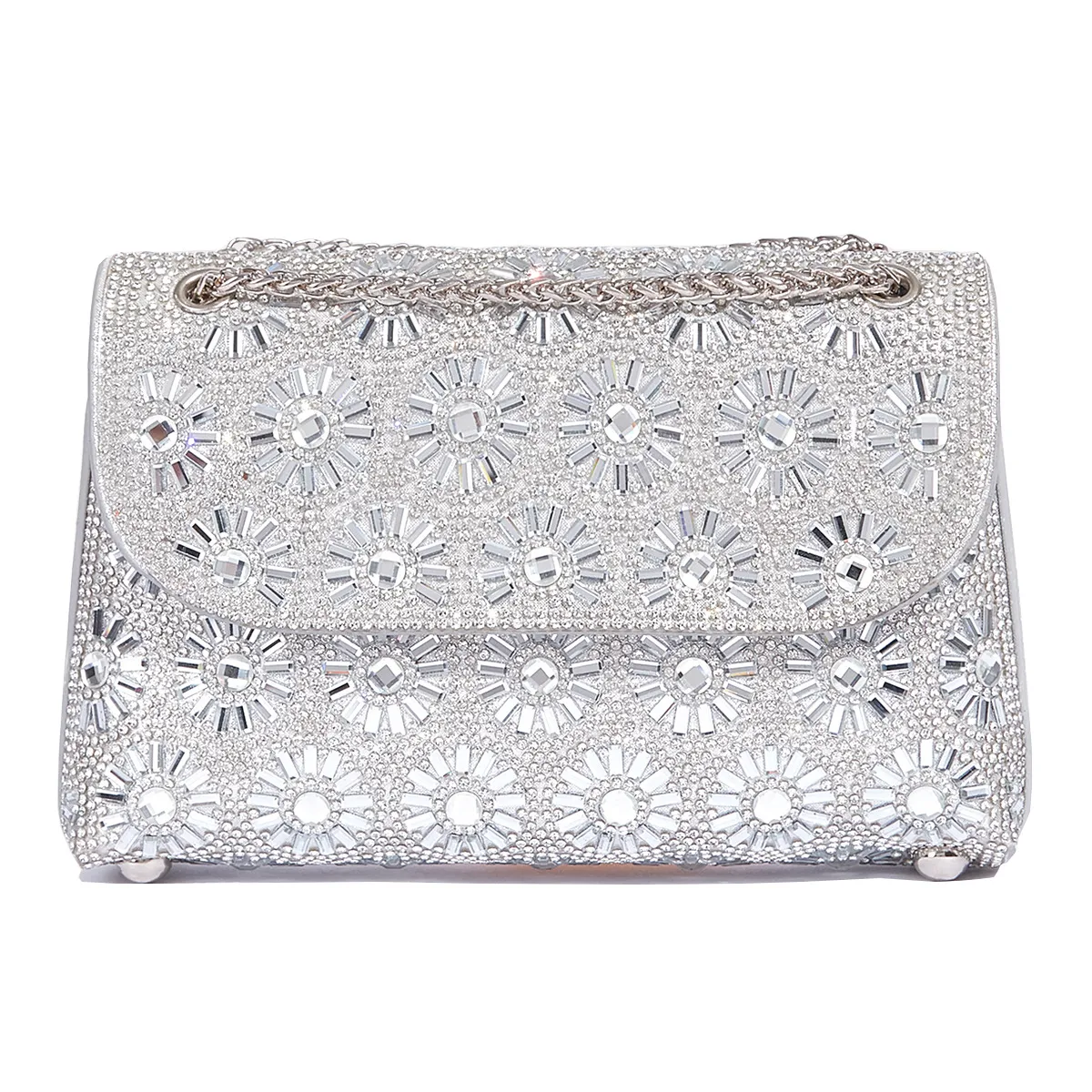 Fashion Rhinestone-Encrusted Chain Shoulder Bag Women's The Dinner Party Bag Fashion Compact Square PU Leather Handbag Strap Polyester Fiber Lining display picture 14