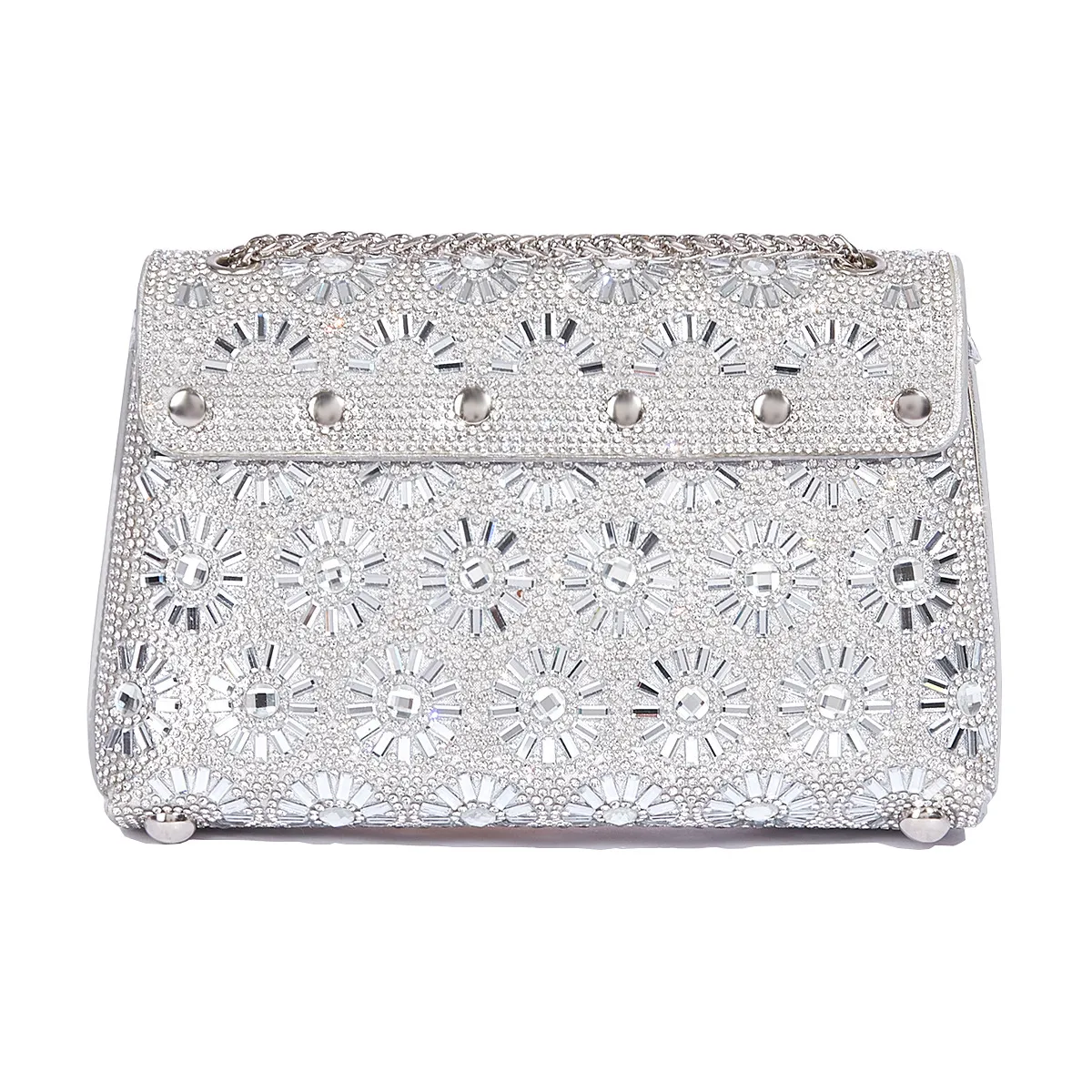 Fashion Rhinestone-Encrusted Chain Shoulder Bag Women's The Dinner Party Bag Fashion Compact Square PU Leather Handbag Strap Polyester Fiber Lining display picture 15