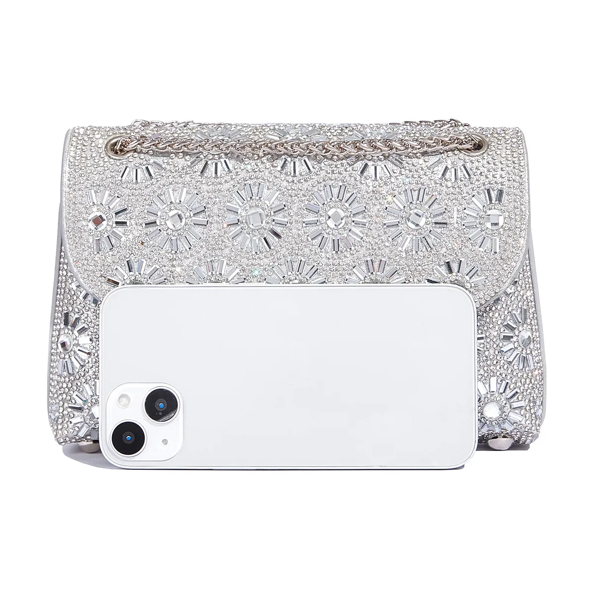 Fashion Rhinestone-Encrusted Chain Shoulder Bag Women's The Dinner Party Bag Fashion Compact Square PU Leather Handbag Strap Polyester Fiber Lining display picture 16