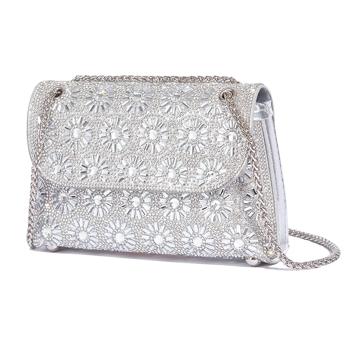 Fashion Rhinestone-Encrusted Chain Shoulder Bag Women's The Dinner Party Bag Fashion Compact Square PU Leather Handbag Strap Polyester Fiber Lining display picture 17