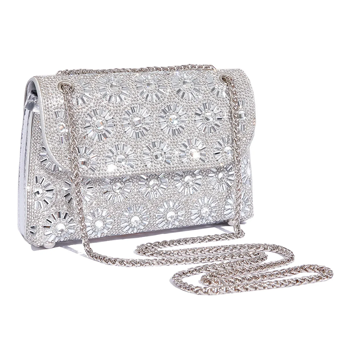 Fashion Rhinestone-Encrusted Chain Shoulder Bag Women's The Dinner Party Bag Fashion Compact Square PU Leather Handbag Strap Polyester Fiber Lining display picture 18