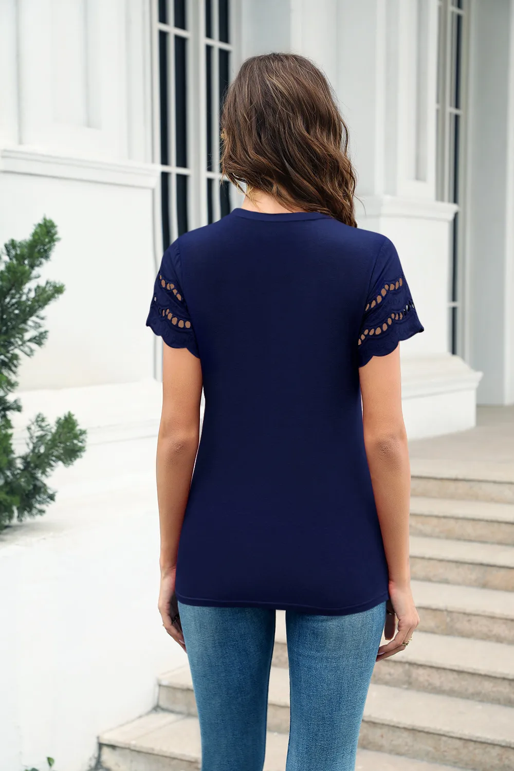 Fashion Round Neck Stitching Lace Decorative T-shirt Women's Summer New Cotton Blend Short Sleeve Street Style Senior Street Style display picture 15