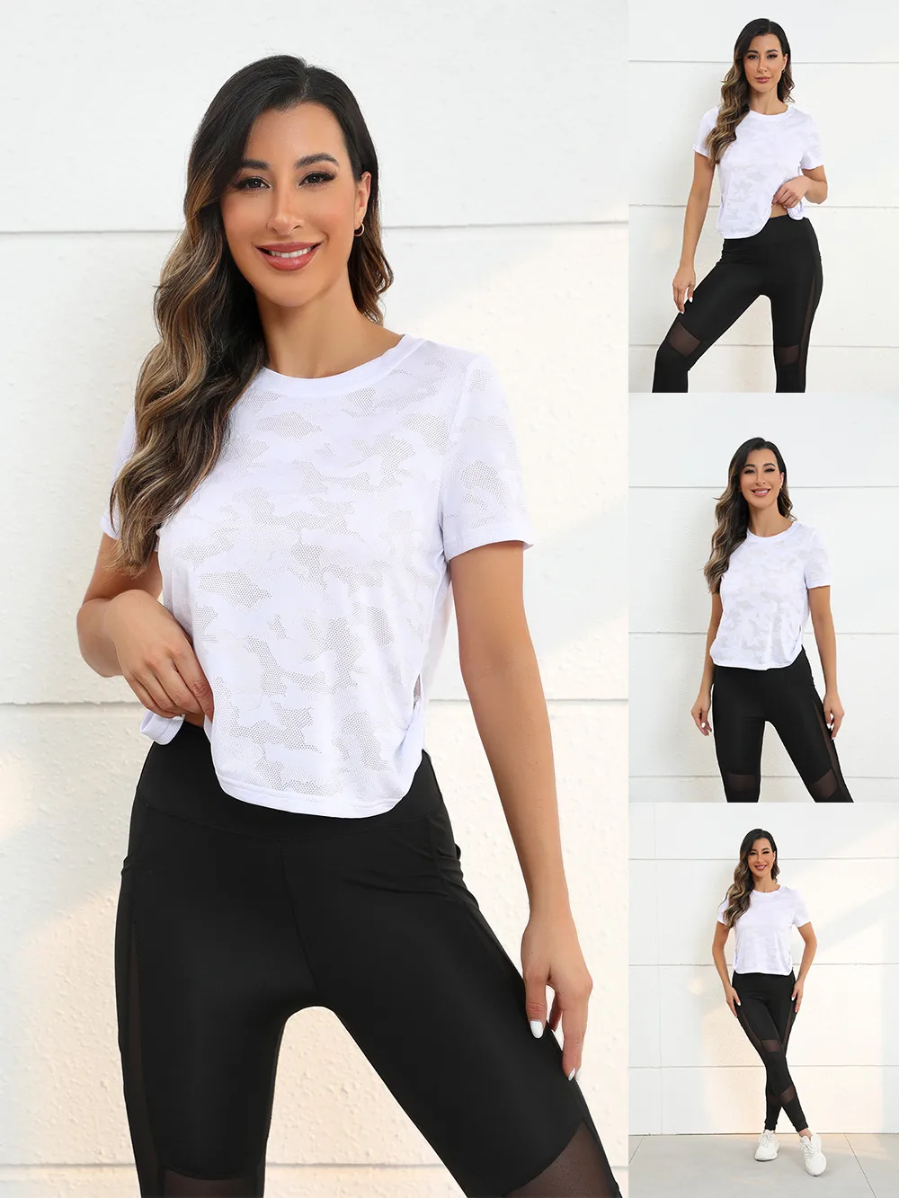 Summer Thin Ice Silk Short Sleeve T-shirt Women's Quick-Drying Running Fitness Sports Loose Plus Size Camouflage Quick-Drying Clothing display picture 1