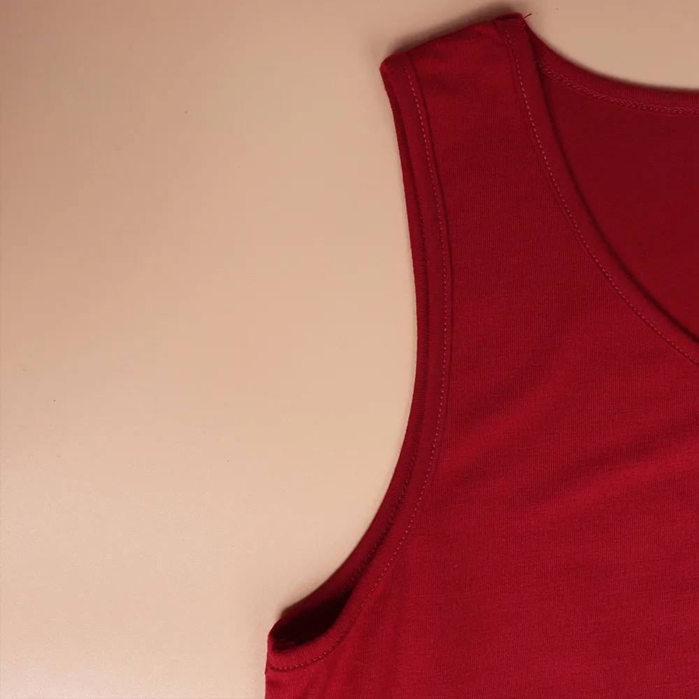 Casual V-neck Sleeveless High Waist Dress Side Slit Drawstring Mid-Length Dress Dress Comfortable Polyester Fabric Knee Length display picture 8