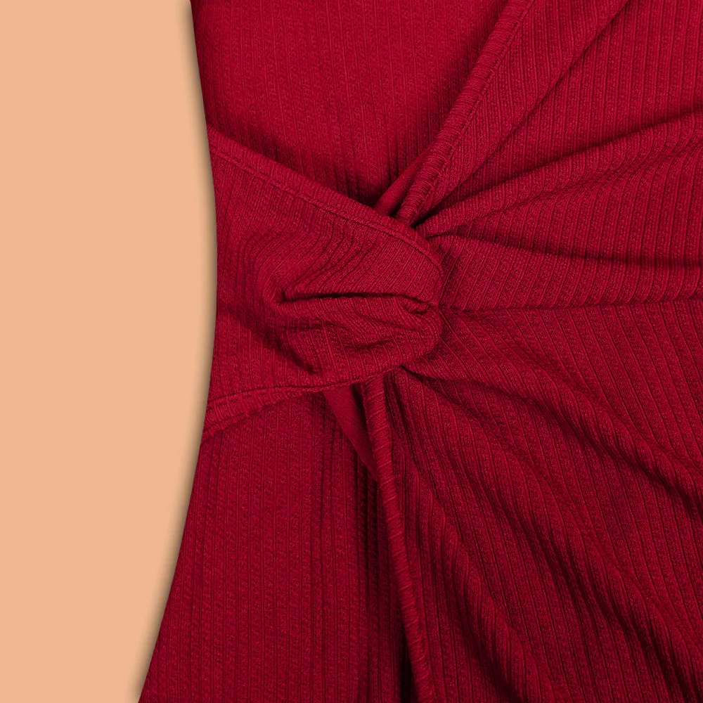 Slim Fit V-neck Long-Sleeve Dress Solid Color Waist Tight Split New Fall Winter Fashion High Street Style Mid-Length Dress display picture 9