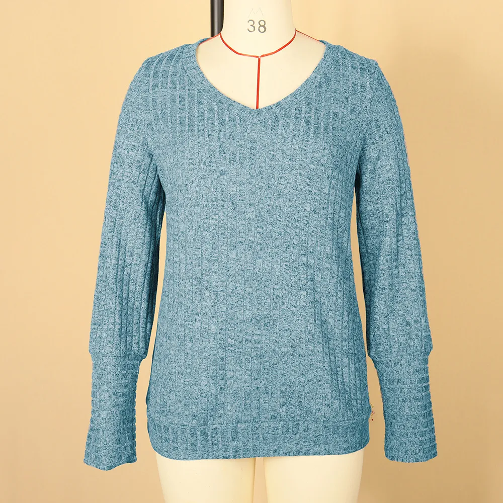 Women's Clothes Long Sleeve T-shirt Brushed V-neck Solid Color Fashion Top Cotton Polyester Fabric Regular Sleeve Fresh Sweet Style display picture 2