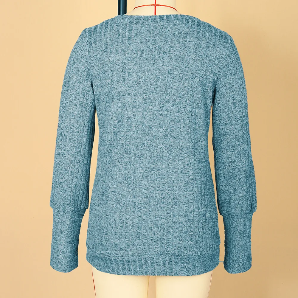 Women's Clothes Long Sleeve T-shirt Brushed V-neck Solid Color Fashion Top Cotton Polyester Fabric Regular Sleeve Fresh Sweet Style display picture 3