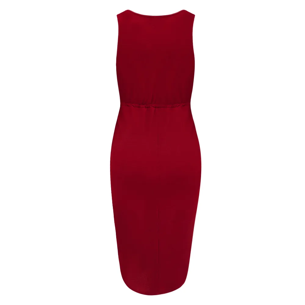 Casual V-neck Sleeveless High Waist Dress Side Slit Drawstring Mid-Length Dress Dress Comfortable Polyester Fabric Knee Length display picture 28