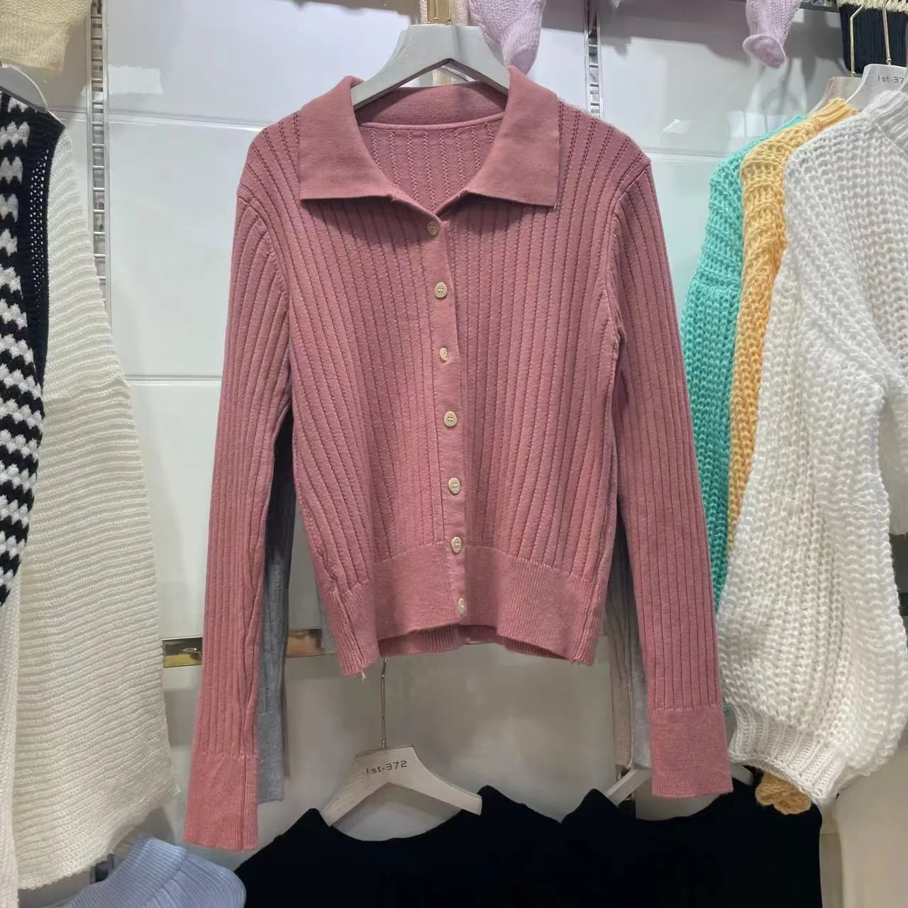 Casual Loose Knitted Solid Color Shirt Collar Sweater Coat For Women Autumn And Winter New Comfortable Lazy Fashion Polyester Nylon Material display picture 3