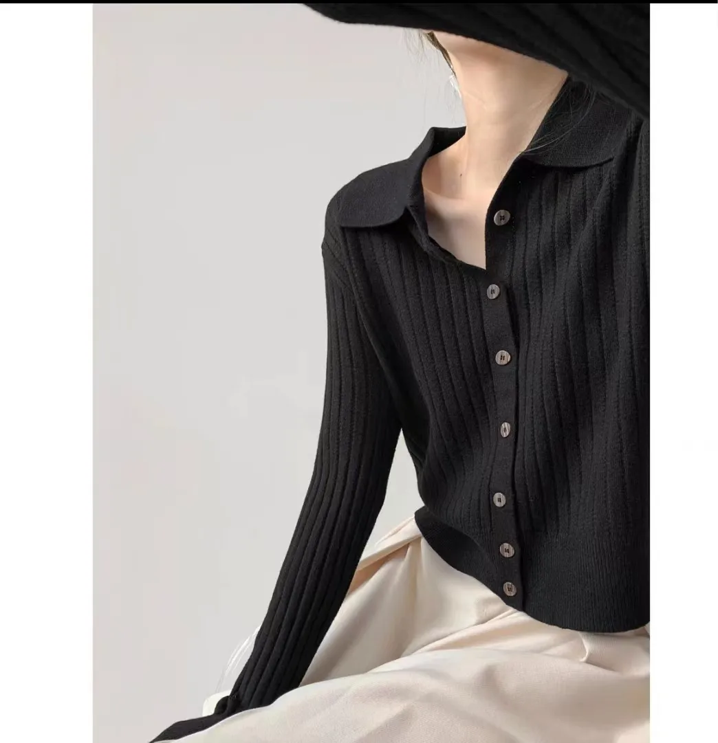 Casual Loose Knitted Solid Color Shirt Collar Sweater Coat For Women Autumn And Winter New Comfortable Lazy Fashion Polyester Nylon Material display picture 10