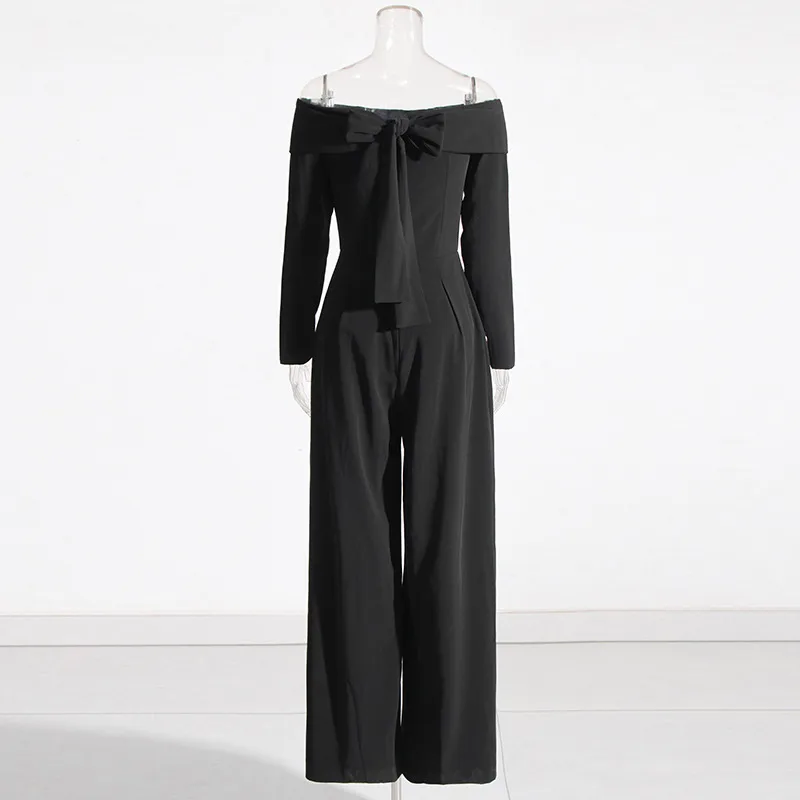 Elegant Style Wide Leg Jumpsuit Casual Pants Back Splice Butterfly Knot Solid Color Long Sleeve Fashionable Commute Suit display picture 8