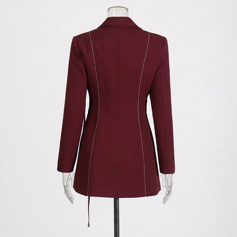 Elegant Angora Red Two-Piece Set High Waist Belted Pants Asymmetric Hem Long Sleeve Fashion Casual Women's Suit display picture 5
