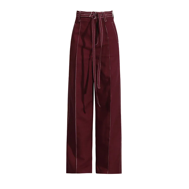 Elegant Angora Red Two-Piece Set High Waist Belted Pants Asymmetric Hem Long Sleeve Fashion Casual Women's Suit display picture 14