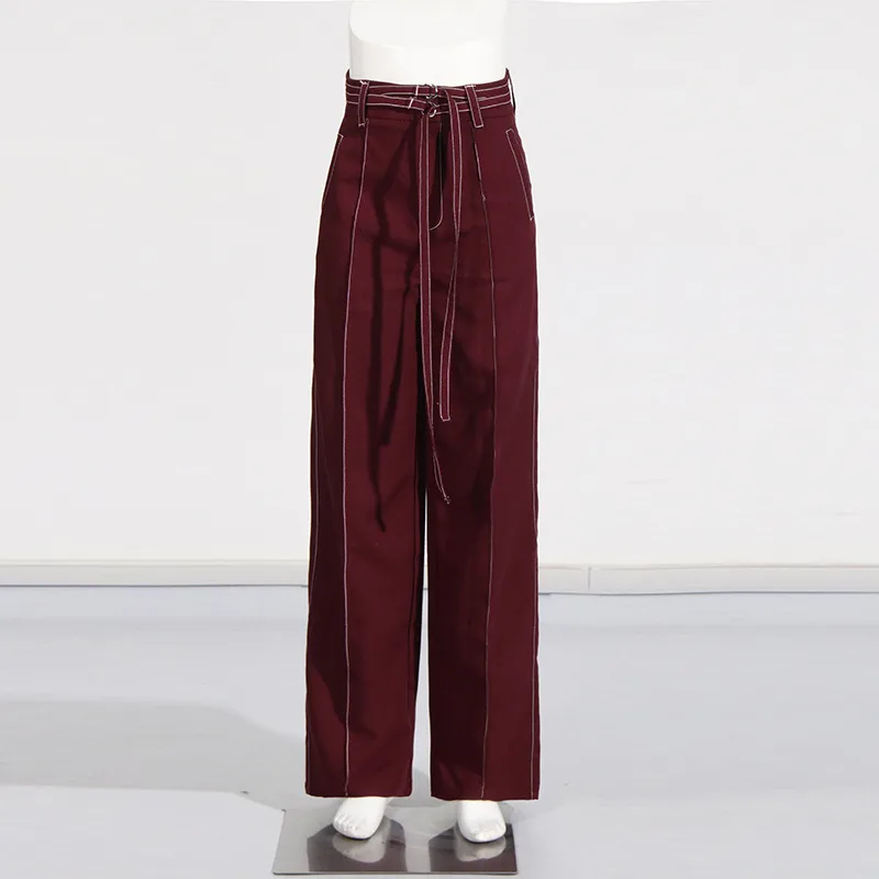Elegant Angora Red Two-Piece Set High Waist Belted Pants Asymmetric Hem Long Sleeve Fashion Casual Women's Suit display picture 6