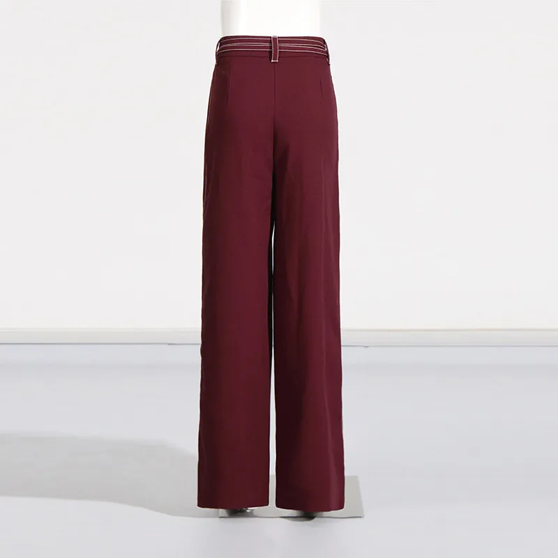 Elegant Angora Red Two-Piece Set High Waist Belted Pants Asymmetric Hem Long Sleeve Fashion Casual Women's Suit display picture 7