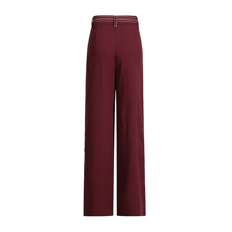 Elegant Angora Red Two-Piece Set High Waist Belted Pants Asymmetric Hem Long Sleeve Fashion Casual Women's Suit display picture 15