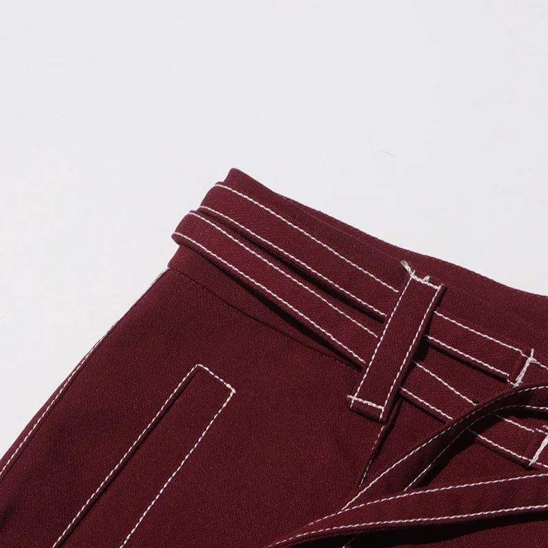 Elegant Angora Red Two-Piece Set High Waist Belted Pants Asymmetric Hem Long Sleeve Fashion Casual Women's Suit display picture 16