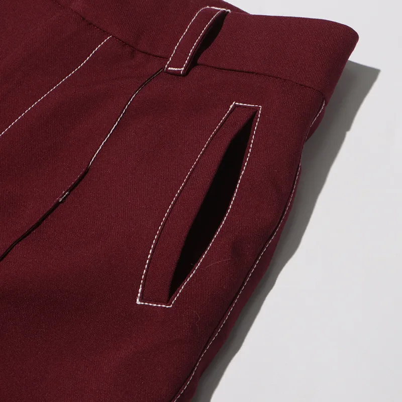 Elegant Angora Red Two-Piece Set High Waist Belted Pants Asymmetric Hem Long Sleeve Fashion Casual Women's Suit display picture 20