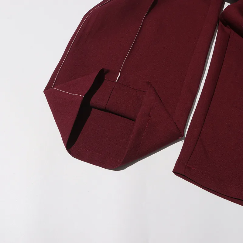 Elegant Angora Red Two-Piece Set High Waist Belted Pants Asymmetric Hem Long Sleeve Fashion Casual Women's Suit display picture 22