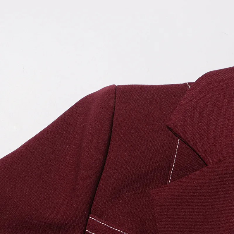 Elegant Angora Red Two-Piece Set High Waist Belted Pants Asymmetric Hem Long Sleeve Fashion Casual Women's Suit display picture 28