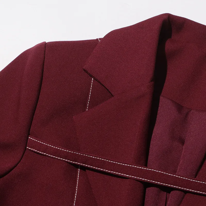 Elegant Angora Red Two-Piece Set High Waist Belted Pants Asymmetric Hem Long Sleeve Fashion Casual Women's Suit display picture 29