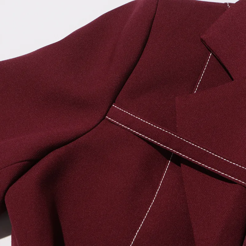 Elegant Angora Red Two-Piece Set High Waist Belted Pants Asymmetric Hem Long Sleeve Fashion Casual Women's Suit display picture 30