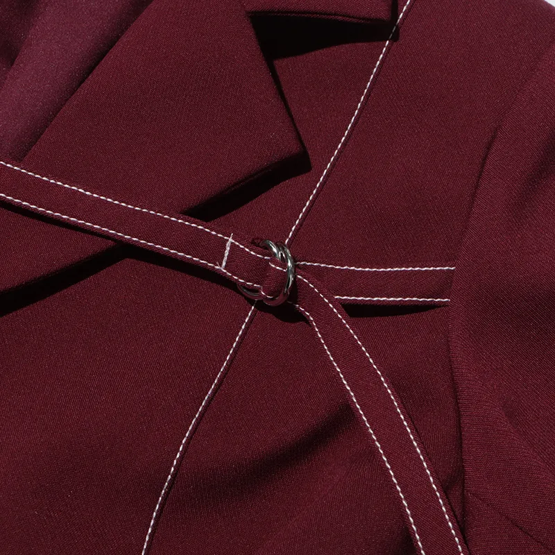 Elegant Angora Red Two-Piece Set High Waist Belted Pants Asymmetric Hem Long Sleeve Fashion Casual Women's Suit display picture 31