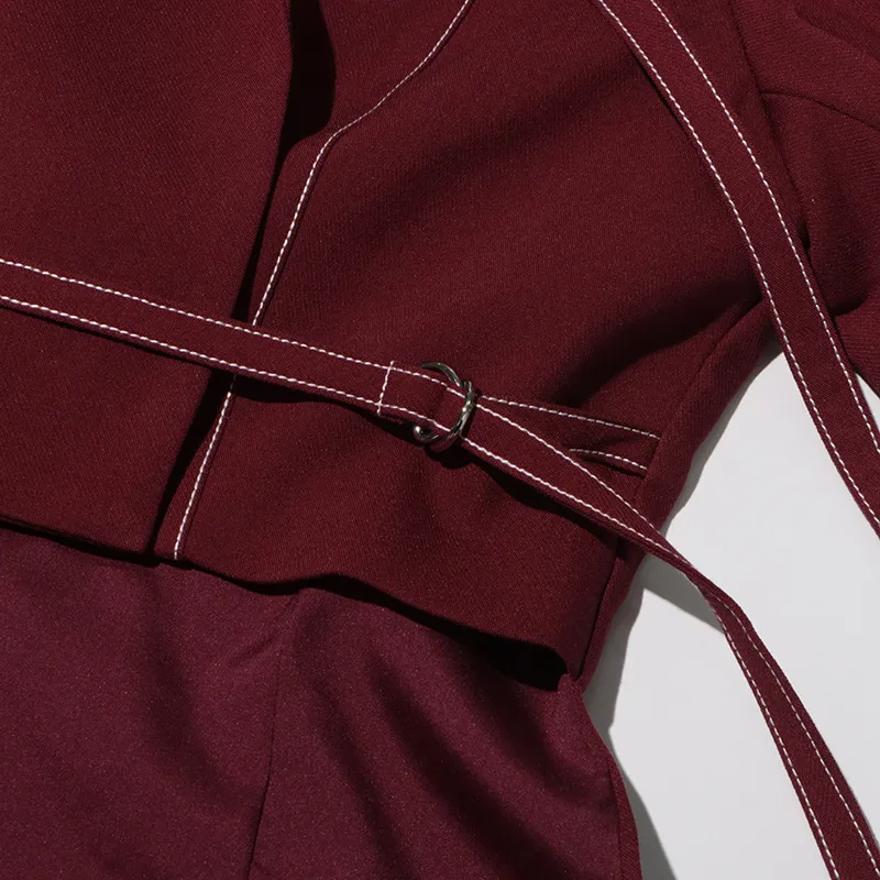 Elegant Angora Red Two-Piece Set High Waist Belted Pants Asymmetric Hem Long Sleeve Fashion Casual Women's Suit display picture 33