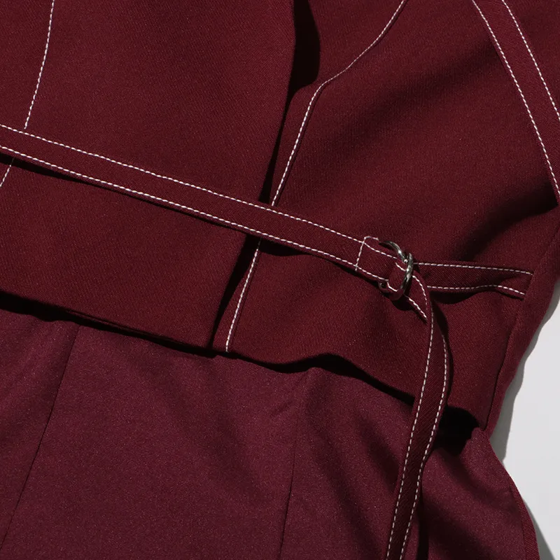Elegant Angora Red Two-Piece Set High Waist Belted Pants Asymmetric Hem Long Sleeve Fashion Casual Women's Suit display picture 34