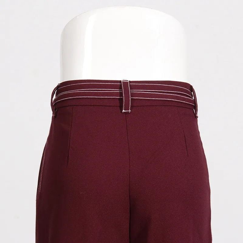 Elegant Angora Red Two-Piece Set High Waist Belted Pants Asymmetric Hem Long Sleeve Fashion Casual Women's Suit display picture 42
