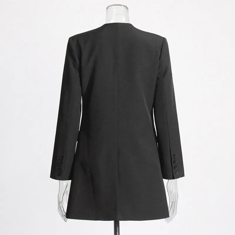 Elegant Black European Style Women's Suit Jacket Thin Pleated Design Cotton Polyester Blend Long Sleeve V-neck Commute Fashion display picture 5
