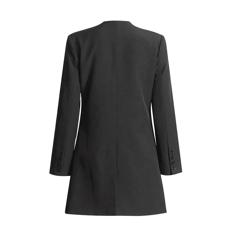 Elegant Black European Style Women's Suit Jacket Thin Pleated Design Cotton Polyester Blend Long Sleeve V-neck Commute Fashion display picture 7