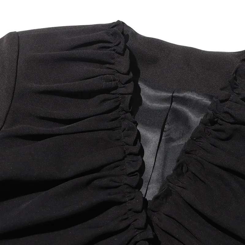 Elegant Black European Style Women's Suit Jacket Thin Pleated Design Cotton Polyester Blend Long Sleeve V-neck Commute Fashion display picture 10