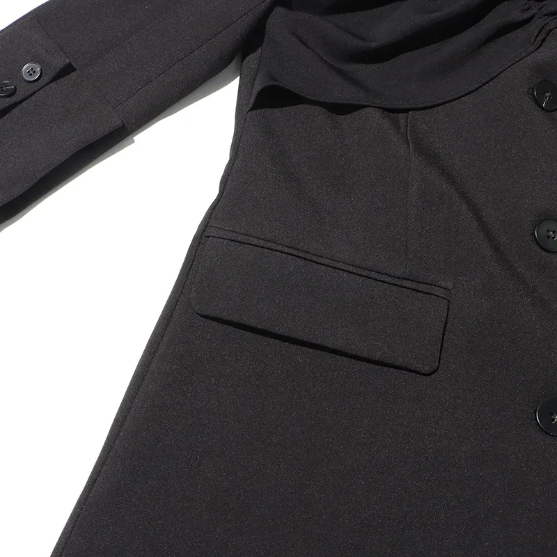 Elegant Black European Style Women's Suit Jacket Thin Pleated Design Cotton Polyester Blend Long Sleeve V-neck Commute Fashion display picture 12