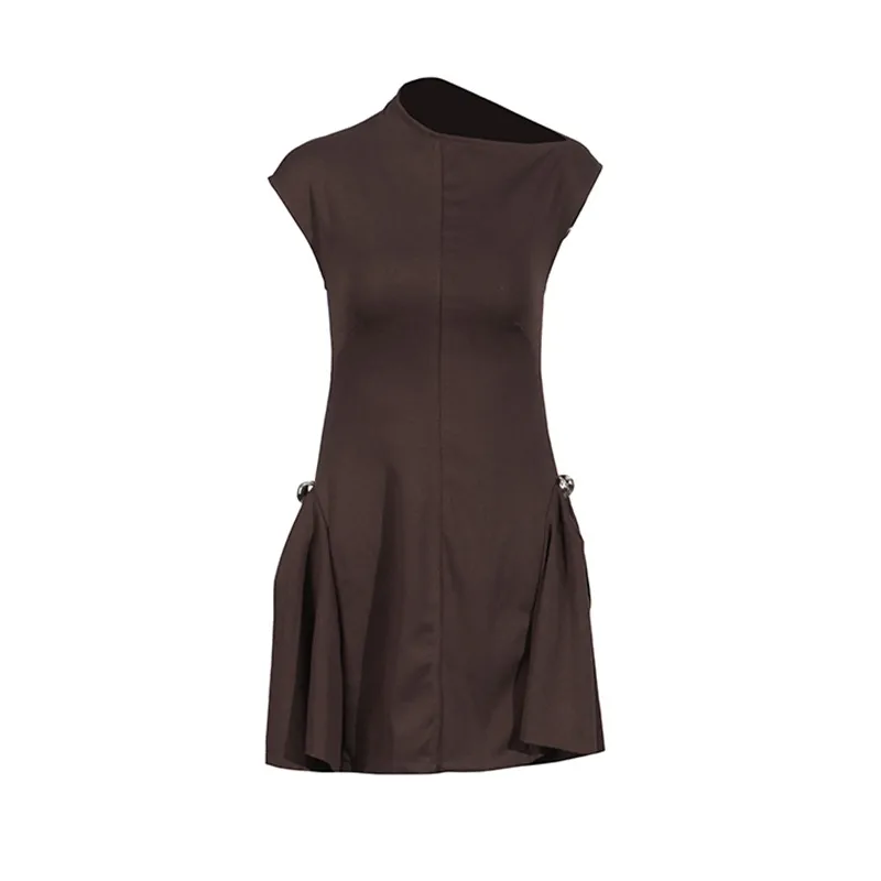 Retro Maxi Dress For Women Summer High Waist Asymmetric Fold Design Fashion Retro Style Knee-Length A- Line Dress Sleeveless display picture 6