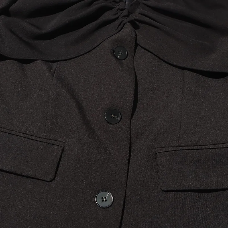 Elegant Black European Style Women's Suit Jacket Thin Pleated Design Cotton Polyester Blend Long Sleeve V-neck Commute Fashion display picture 13