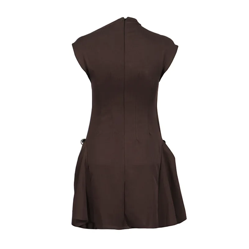 Retro Maxi Dress For Women Summer High Waist Asymmetric Fold Design Fashion Retro Style Knee-Length A- Line Dress Sleeveless display picture 7